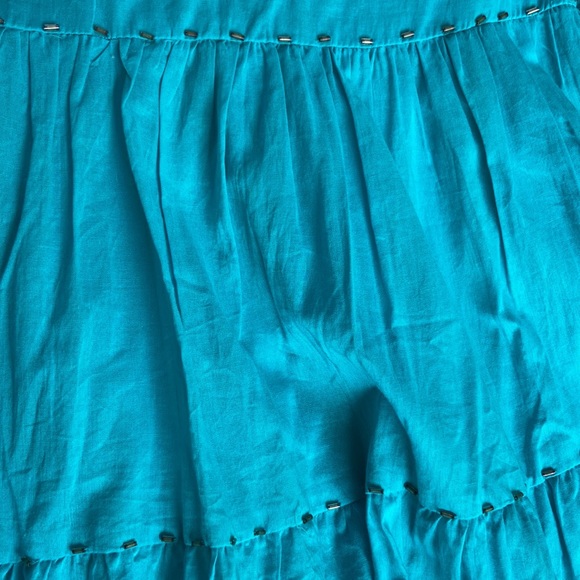 Teal cotton beaded cotton boho skirt - Picture 3 of 6